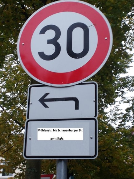 Tempo 30 zwischen Schauenburger und Mühlenstr.